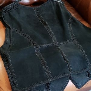 Crocheted Suede Vest